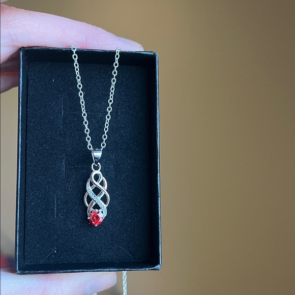 Moissanite Garnet Pendant Swirl Necklace